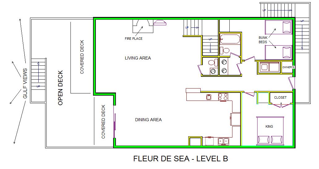 A level B layout view of Sand 'N Sea's beachfront house vacation rental in Galveston named Fleur De Sea
